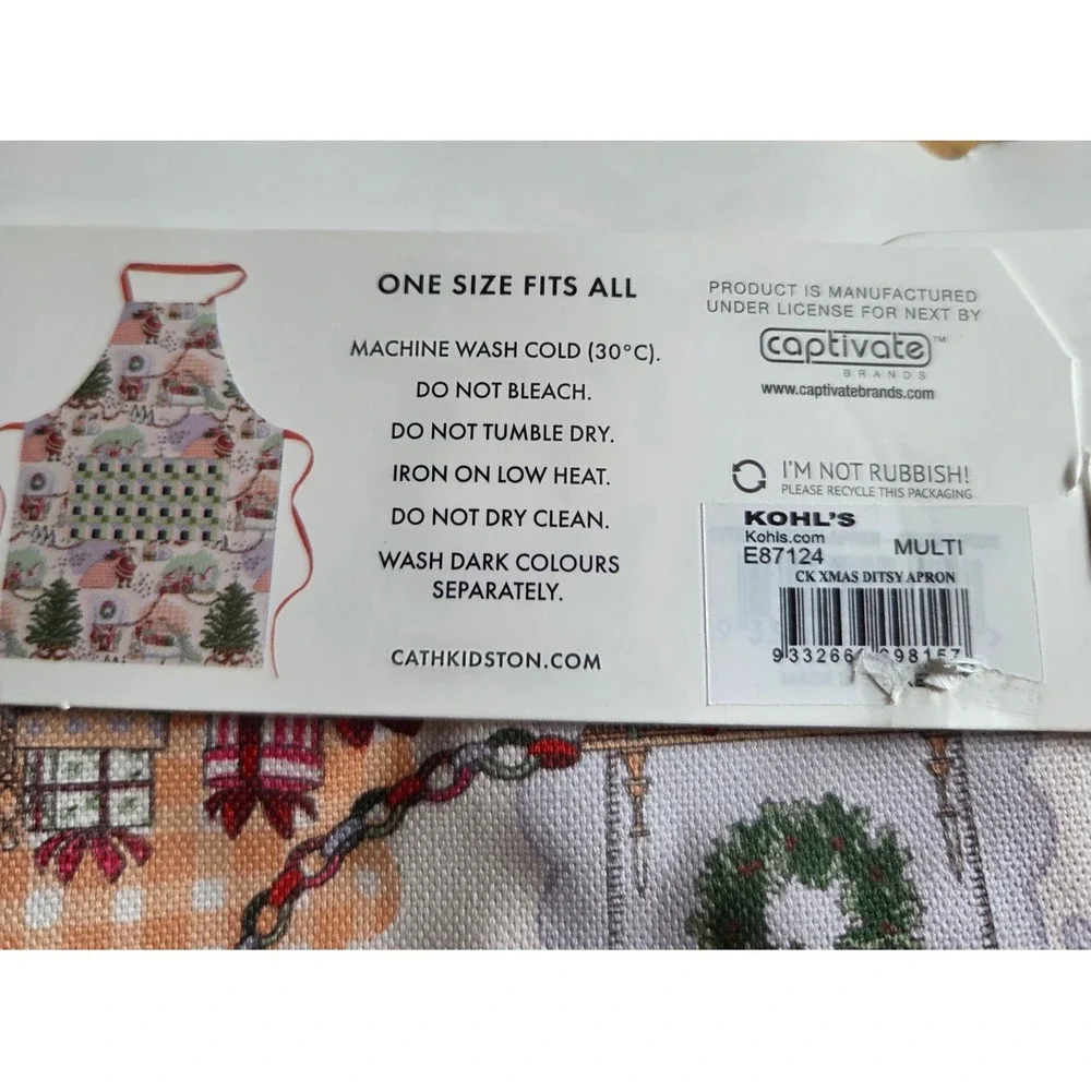 NEW Cath Kidston Dolls House Christmas Bib Cotton Apron Cath Check Holiday OSFM